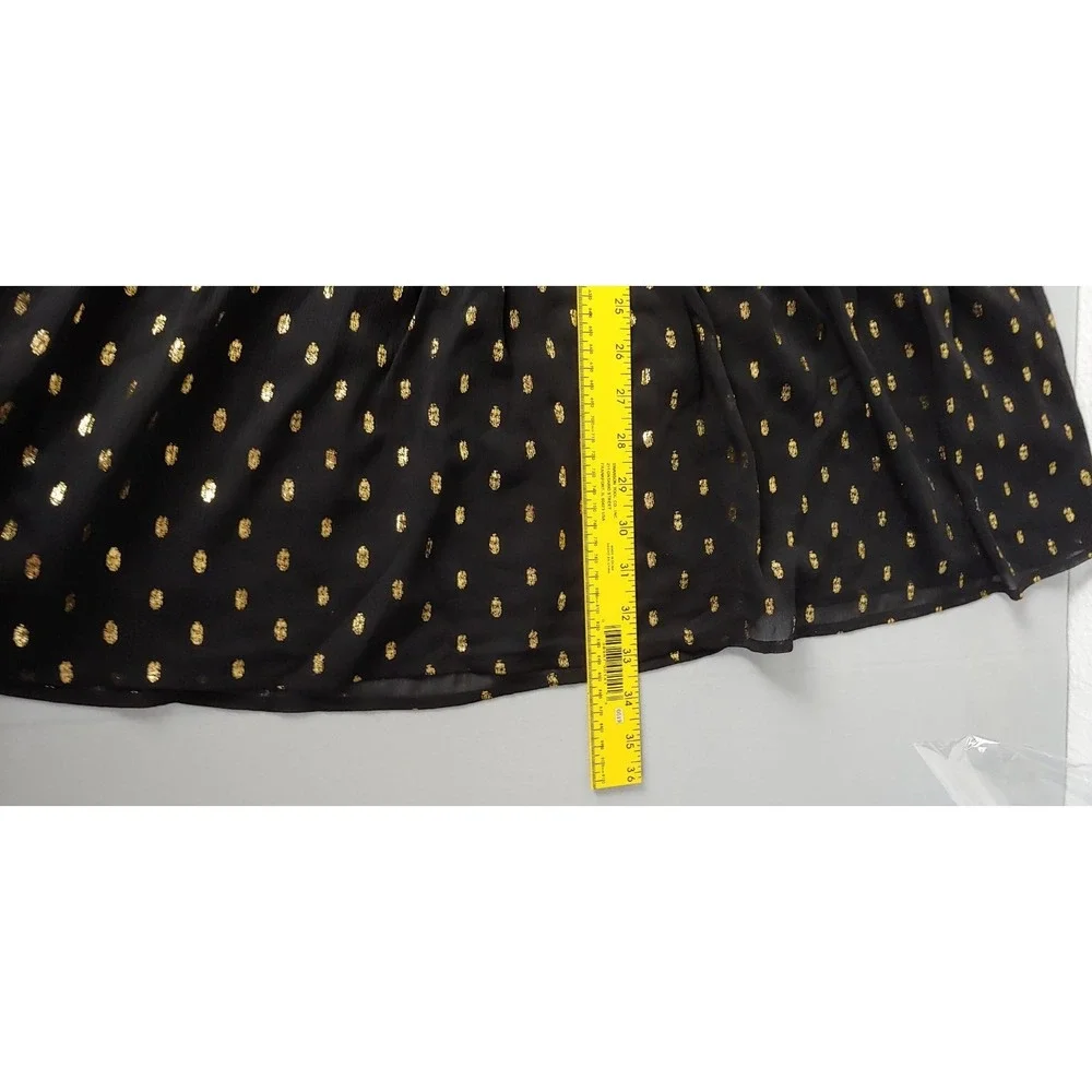 02 LOFT Outlet Petite Medium Petite Black Gold Metallic Dot Tiered Tunic‎ Blouse